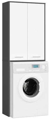 AKORD | Columna de Pared para empotrar Lavadora | Mueble Alto con 2 Puertas | Mueble contenedor de baño | CajoNero para Lavadora | 64x180x30 cm | Peso 30 kg | Gris Grafito/Blanco