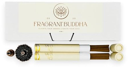 Fragrant Buddha Premium Hoi-An Adlerholz Räucherstäbchen (kurz 10 g), handgefertigt in Taiwan, mit Lotus Räucherstäbchenhalter, Meditation - Yoga - Entspannung