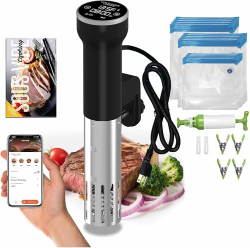 Sous Vide Cooker WiFi Kit, Submersible Circuits for Kitchen Suvee, Sous Vide Machine with Vacuum Bag, Vacuum Pump, Precision Temperature Timer, 1000W, No Noise,