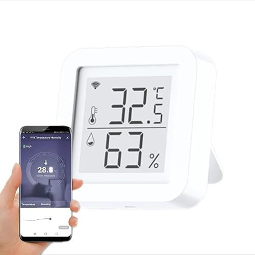Yueyang Termometro Igrometro Ambiente WiFi Interno, Tuya Digitale Sensore Temperatura con Schermo Retroilluminato Registrazione Dati, Termometro Casa Misuratore Umidità Ambiente