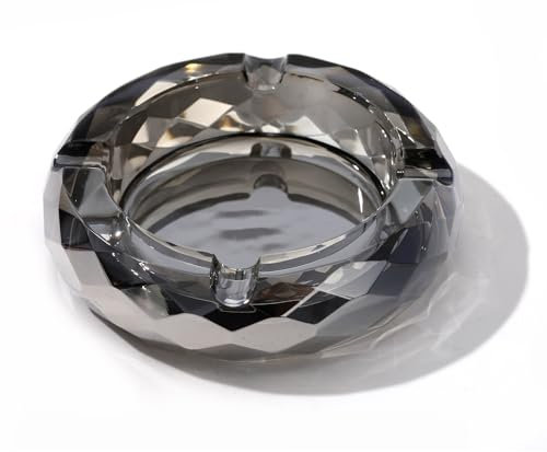 CDXHOME Crystal Glass Ashtray, Elegant Gold-Crystal Cigar Cigarettes Holder for Home & Office Desktop Tabletop Décor(Crystal Gray,4.7inch), Grey