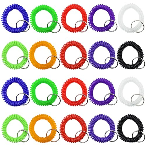SHRJ 100Pcs Wristlet Keychain Stretchable Coil Bracelet for Keys | Wrist Coil Key Ring, Key Wristlet Bracelet for Office Gym School Shopping Mall Sauna Workshop, 10 Colors