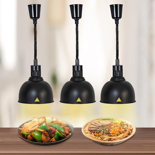 BOVDC Wärmelampe Küche Gastro, Wärmelampe für Speisen Hängend 19cm/25cm, Lebensmittel Wärmelampe Küche Höhenberstellbar für Buffets und Hotels(Schwarz-25cm, 3 Stück)