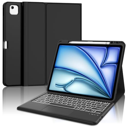 SENGBIRCH Funda con Teclado para iPad Air 13 2025 M3/2024 M2, Bluetooth Desmontable Retroiluminación, Español Ñ Teclado con Touchapd para iPad Air 13 Pulgadas 2025/2024 (M3/M2), Negro