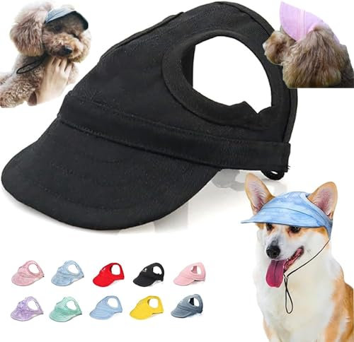 Outdoor-Sonnenschutzhaube für Hunde, Outdoor-Sonnenschutz, Baseballkappe, Outdoor-Sport, Sonnenhut, Haustier-Hund, Sonnenschutzhut mit Ohrlöchern und verstellbarem Riemen, Schwarz, Größe S