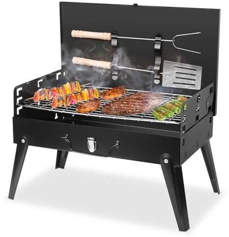Zorpupoa Tragbarer Holzkohlegrill, Outdoor Tischplatte Holzkohlegrill mit Deckel, Klappgrill Kleiner BBQ Grill, Camping Grill für Garten Hinterhof Party Picknick Outdoor Kochen