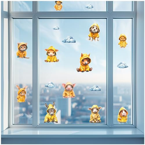 Yabaduu Fensterbilder 3x DIN A4 Bögen Fensterfolie Sticker für Kinder Badezimmer Kinderzimmer Wohnzimmer Aufkleber Fensteraufkleber wasserfest Y076 (17 Raincoats)
