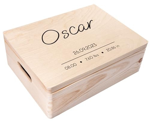 Creative Deco Erinnerungsbox Baby Personalisiert mit Namen | 40 x 30 x 14cm | Pünktchen | Individuelle Erinnerungskiste Geschenk zur Geburt für Mädchen und Jungen | Holzkiste mit Deckel