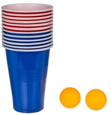 Lizzy 14pc Beer Pong Game Set | 2 Balls, 6 Red Cups and 6 Blue Cups | Drinking Game for Stag & Hen Parties, Christmas and Holidays