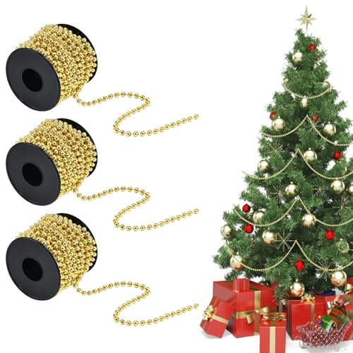 NAROSEBE 3X Perlengirlande Weihnachten Weihnachtsband Perlenkette Perlenband Weihnachtsbaum Kette Perlen Perlenkette Deko Gold Hochzeit für Armband Vorhang Hochzeit Weihnachten Dekor (30M)