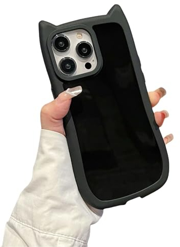 Emlivi Hülle für iPhone 15, Niedliche Katze Handyhülle, Transparent 3D Cartoon Katzenohren Design Schutzhülle Weiche Silikon TPU Bumper Cover Süße Kitty Case für iPhone 15, Schwarz