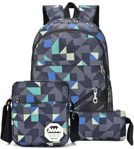 Y3 Rucksack Schulrucksack Jungen Schulranzen Set mit Lunchtasche und Federmäppchen 3-in-1 Kinderrucksack Büchertasche für Elementory Fotografie Rucksack, grau, Einheitsgröße