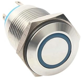 VWWJCCRO 16mm 12V Red Color O-Ring Illuminated LED Light Flat Head Self-Locking Silver Brass Metal Push Button Momentary Switch