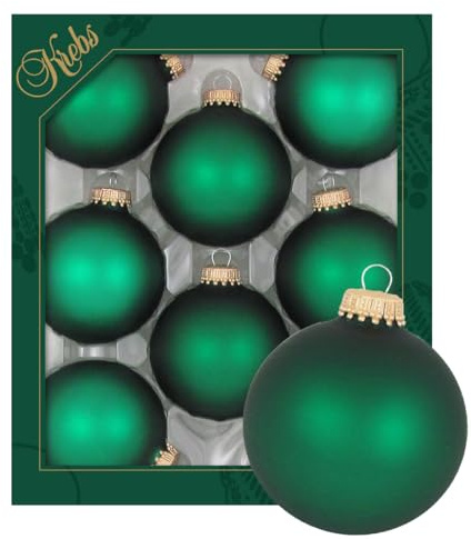 Krebs Glas Lauscha - Weihnachtsdekoration/Christbaumschmuck aus Glas - Unifarbende Kugeln - Menge: 8 Stück - Farbe: Grüner Samt - Größe: ca. 7 cm
