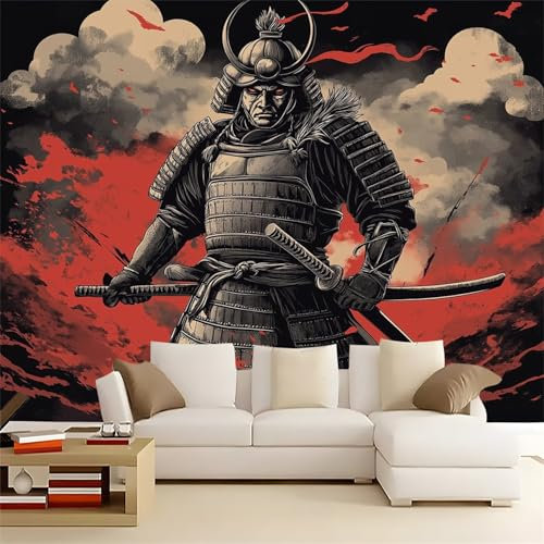 Papier Peint Panoramique 3D Samouraï De Dessin Animé Rétro Papiers Peints Intissé Murales Poster 350 x 256 cm pour chambre à coucher et salon Papier peint Film de protection mural Gris Foncé