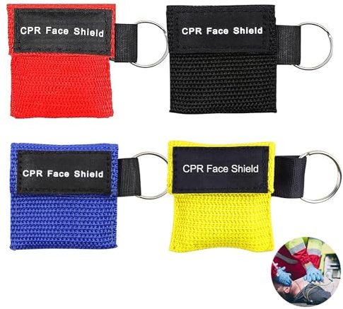 4 Stück Beatmungsmaske Erste Hilfe, Beatmungsmaske Schlüsselanhänger, Beatmungsbeutel, Beatmungstuch, Cpr Maske Face Shield, Für Einfache Anwendung Erwachsene Und Kinder (4-Farben)