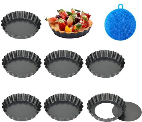 Mini Tart Tins,Egg Tart Molds, Non-Stick Mini Tart Tins, for Baking Quiche Pie Tartlet, Small Flan Tins, Fluted Round Pie Tin with Removable Loose Bottom, Round Mini Quiche Pans (10cm x 8 Pack)
