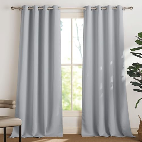 PONY DANCE Ösen Gardinen Blickdicht 2er Set H 240 x B 132 cm Verdunklungsvorhänge für Schlafzimmer Thermo Vorhänge gegen Hitze Blackout Thermal Curtains, Silbergrau