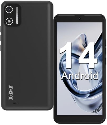 Xgody Androïde téléphone, 5,5 Smartphone Pas Cher 2 Go + 16 Go 128 Go Extensible Octa-Core Android 14 téléphone Portable, Batterie 2500mAh, Appareil Photo 8MP + 5MP, Double SIM, Face ID 4G-Noir
