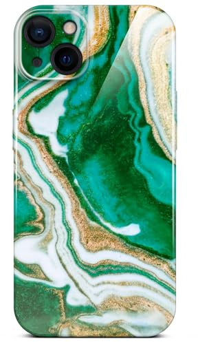 ONEFLOW Bliss - Cover per iPhone 15, effetto marmo, con protezione per fotocamera, motivo marmorizzato, colore: verde/oro bianco