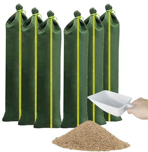 Estresen 6X Sandsäcke zum Befüllen mit 1x Schaufel, 150x20cm Silosandsäcke unbefüllt, UV-beständiger wiederverwendbarer Hochwasser Sandsack mit Reflektorstreifen Hochwasserchutz Wassersperre