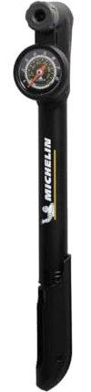 MICHELIN - Mini Pompe Aluminium à Manomètre Clever Valve AIR Tech Pro - Gonflage Précis 8 Bars/120 PSI - Corps Léger Aluminium - Poignée en T - Compatible Valves Presta/Schrader - Fixation Vélo