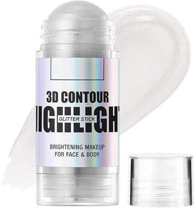 Prreal Body Glitter, Face Glitter Stick, Long Lasting Festival Glitzer Gel, Eyeshadow Shimmering Highlighter Glow Bronzer Contour Stick for Rave Halloween Festival Makeup,#01 SILVER