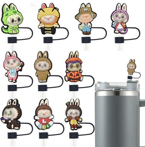 10PCS Straw Cover, Straw Topper, Cup Straw Cover, Reusable Straw Toppers, Cup Straw Cover Protectors for Dust Proof and Hygiene, Fun Cartoon Designs for Home, Office, School and Gift Use