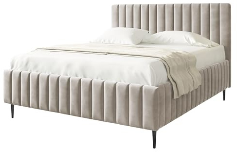 Mirjan24 Polsterbett Lektir Leg, Bettkasten mit 2 Kammern, Doppelbett, Lattenrost, Metallfüße, Elegantes Bett mit Polsterkopfteil, Bettgestell, Ehebett (Fresh 01, 140 x 200 cm)