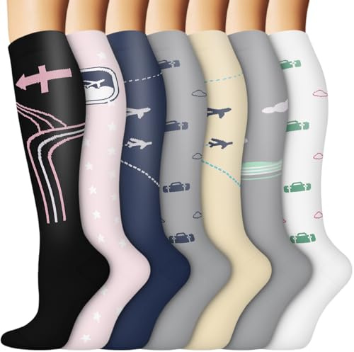 ACTINPUT Kompressionsstrümpfe Damen und Herren,7 Paar Kniestrümpfe Stützstrümpfe Kompressionssocken Laufsocken Thrombosestrümpfe für Flug,Sport,Reisen, Radsport, Krankenschwester(7109 - Grau,S-M)