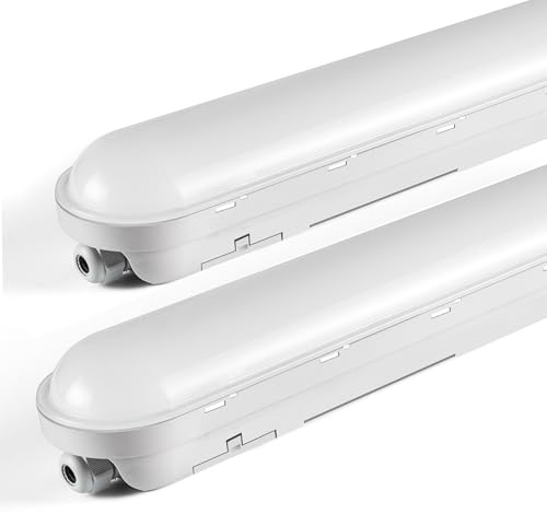 TONFFI 2 Stück Feuchtraumleuchte LED 120CM, 4000K Neutralweiß Feuchtraumlampe Komplett, IP65 Verknüpfbar Kellerlampe für Garage Werkstatt Büro