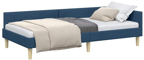 vidaXL Corner Bed Frame Blue 80 x 200 cm Fabric and Engineered wood, Contemporary Corner Bed Frame, Adjustable Headboard, Durable Polyester Material, Space Saving Stylish Bedding Solution