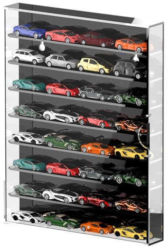 Hot Wheels Storage, 1/64 Scale Toy Car Storage, Wooden Display Shelves, Wall Mounted Display Cabinet 40 x 32 x 4.3CM for Collectables Model Car or Mini Figure