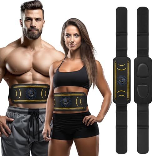 Braload EMS Muscle Stimulator Ab Belt, 6 Modes & 8 Intensities Abdominal Muscle Trainer for Men & Women, Portable Fitness Device for Home Exercise and Body Sculpting