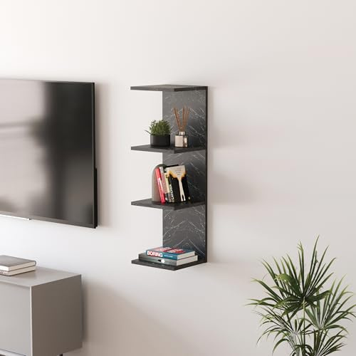 [en.casa] Wandregal Surahammar Regal 95 x 30 x 28 cm Bücherregal mit 4 Ablageflächen Wandmontage Hängeregal Schweberegal Marmoroptik, schwarz