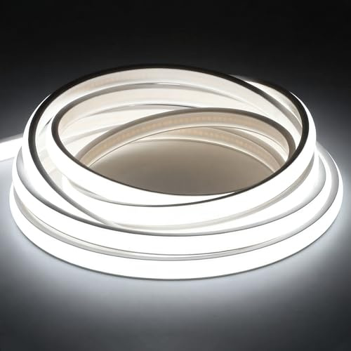 Hmuaog COB LED Streifen 230V Direktanschluss, 1400Lm/m Extra Hell Lichtband IP67 Wasserdicht, Punktfreies LED Band für Außen Garten Küche Akustikpaneele (Kaltweiß, 2 m)