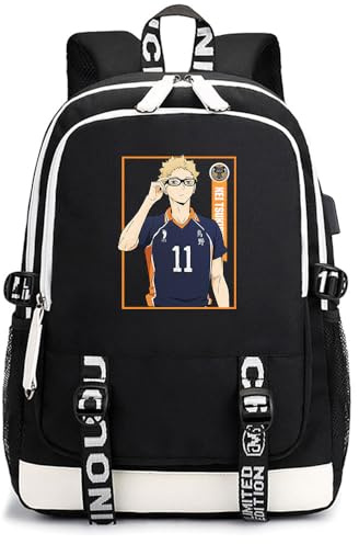 Huacaiyu Unisex Anime Haikyuu Rucksack Cartoon Cosplay Hinata Shoyo/Tobio Kageyama/Kozume Kenma Rucksack Schulrucksack Studenten Laptop Schultasche Schwarz