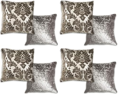 Emma Barclay Damask - Luxury Chenille Jacquard Cushion Cover in Charcoal - 17x17 (43x43cm) (Pack of 4)