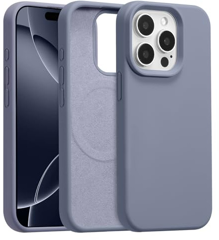 UCASONG Magnetic Liquid Silicone Case for iPhone 14 Pro, Lavender Grey | 6.1Inch, Compatible with MagSafe, Cute Plain Solid Color Slim Case, Soft Smooth Matte Shockproof Protective Cover