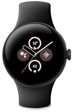 Google Pixel Watch 2 – Herzfrequenzmessung, Stressmanagement, Sicherheitsfunktionen – Android – Aluminiumgehäuse in Matte Black – Sportarmband in Obsidian – WLAN (Generalüberholt)