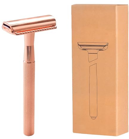 Metal Safety Razor for Women & Men, Double Edge Reusable Manual Shaving with Non Slip, Eco Friendly Zero Waste Plastic Free Razor for Smooth Close Shave on Legs Body Face No Blade Included(Rose Gold)