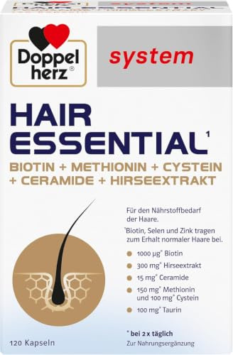 Doppelherz system HAIR ESSENTIAL - Für den Nährstoffbedarf der Haare | Biotin, Selen und Zink tragen zum Erhalt normaler Haare bei - 120 Kapseln
