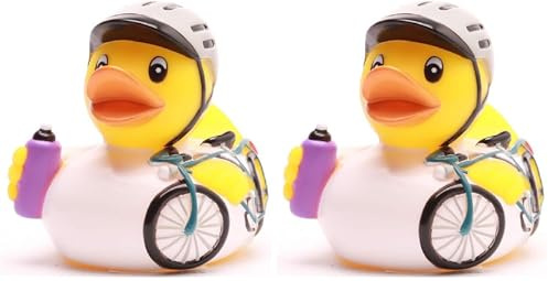 Duckshop I Badeente Radrennfahrer I Fahrrad Quietscheentchen I Rennrad Quietscheente I Geschenk für Rennradfahrer I Präsent Radsport I Sammler (Packung mit 2)