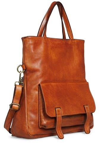 Caspar Vintage City Rucksack Damen Tasche aus samtweichem gewaschenem Leder 2in1 Lederrucksack Schultertasche - SIGNATURE LINE - Modell No.820 - Made in Italy, Farbe:cognac
