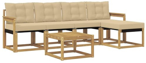 vidaXL Outdoor-Sofagarnitur mit Kissen 6 pcs Weiß und Beige, Gartenmöbel, modernes Outdoor-Sofa, modulare Sitzgruppe für Terrasse und Lounge, langlebig und bequem