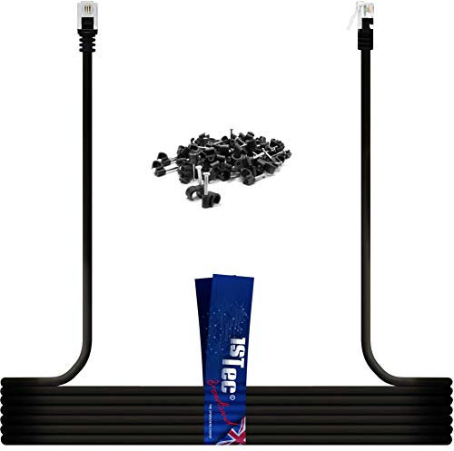 1STec 15M ADSL2+ Super High Speed Cat5e RJ11 Broadband Hub Internet Extension Cable for BT Infinity Sky Q Talktalk Plusnet EE Vodafone Post Office Router on Fibre or Standard Services 15 Metre Black