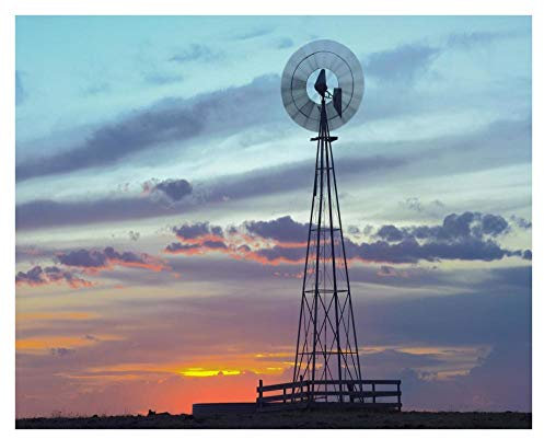 Obras de Arte Italia Molino de viento produciendo electricidad al atardecer ejemplo de energía renovable, Norteamérica-Papel Art-37x30