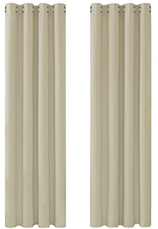 Deconovo Window Treatment Thermal Insulated Eyelet Curtains Room Darkening Curtains Ring Top Curtains for Kitchen 52x 72 Beige 1 PAIR