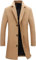 Springrain Men's Notched Lapel Single Breasted Long Pea Coat Trench Coat, Khaki, L