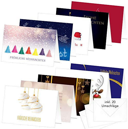 PRICARO Weihnachtskarten mit Briefumschlägen Motive 2, A7, 20 Stück